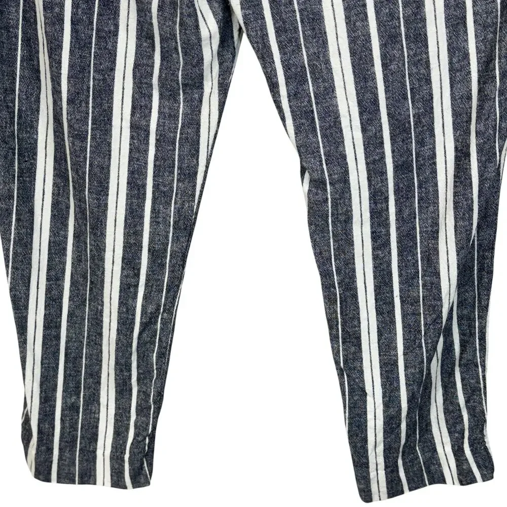 Banana Republic SZ 12 Avery Ankle Pants Striped Linen Blend Stretch Pockets